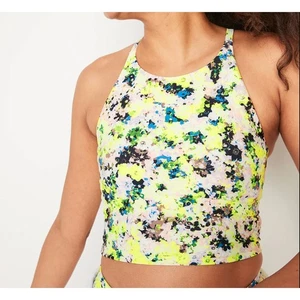 Reggiseno sportivo Old Navy Light-Support PowerSoft Racerback floreale giallo taglia 2X - Foto 1 di 11