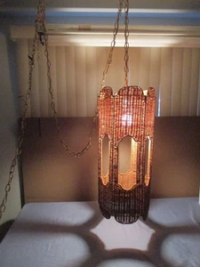 Vintage 1960's Wicker Rattan Hanging Chain Swag Lamp Ceiling Light - Picture 1 of 12