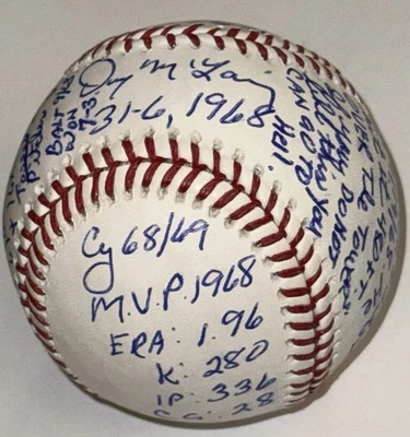 Denny McLain Signed Inscribed Stat Baseball (Mickey Mantle Story) Tigers JSA COA - Image 1 of 4