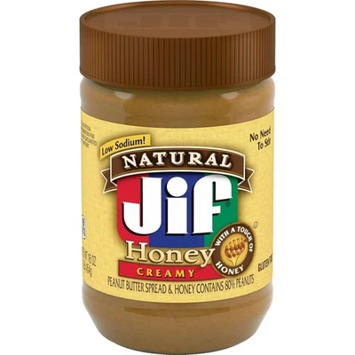Jif Natural Creamy Peanut Butter Spread and Honey 16 Ounces Contains 80% Peanuts - Image 1 of 4