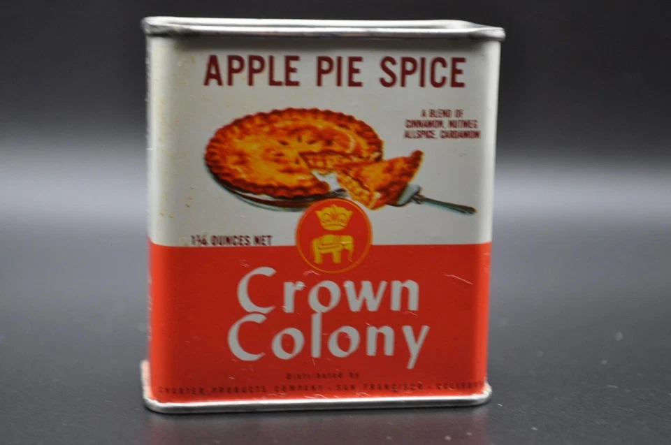 Vintage Crown Colony Apple Pie Spice Tin 1-1/4 Oz Empty Prop 1959 - Image 1 of 4