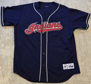 Vintage Cleveland Indians Trikot XL blau Knopfleiste genäht Logo Majestic Original - Bild 1 von 4
