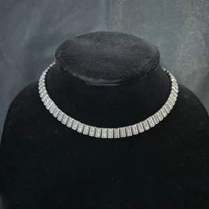 Vintage Art Deco Style Rhinestone Tennis Choker Necklace Silver Tone Sz 14” - Picture 1 of 8