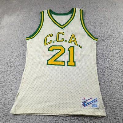 Camiseta de baloncesto vintage campeona años 80 pequeña blanca verde amarilla hecha en EE. UU. #21 CCA Foto 1 de 4