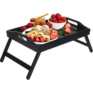 Vielseitiges Frühstückstablett aus Bambus für Sofa, Bett und mehr - Schwarz - Bild 1 von 2