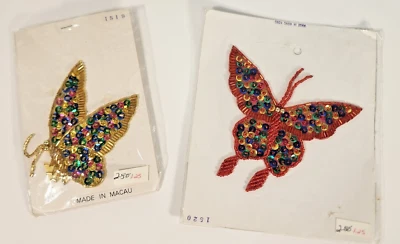 Apliques vintage con cuentas de lentejuelas mariposa rojo y dorado y multicolor Foto 1 de 4