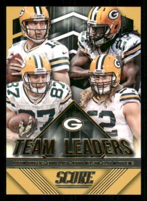 2015 Score Team Leaders Gold #13 Aaron Rodgers/ Matthews/Eddie Lacy/Jordy Nelson - Image 1 of 2