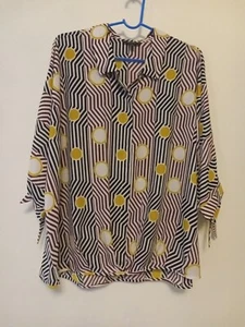 ALFANI Blouse Tunic Plus Size 2X Geometric 1/2 Button Pullover  3/4 Sleeve Tie - Picture 1 of 14