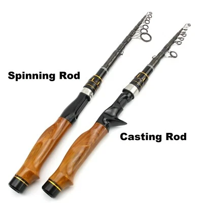 Carbon Spinning Casting Rod Telescopic Fishing Rod Wooden Handle Pole 2.7m Long - Image 1 of 4