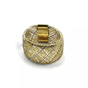 ANELLO IN ORO GIALLO E BIANCO 750 18K, A FASCIA, EFFETTO TESSUTO, SPESSORE 12 MM - Picture 1 of 6