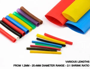 Heat Shrink Tube / Sleeve Various Colours / Lengths / Sizes From 1.2mm - 25.4mm - Picture 1 of 1