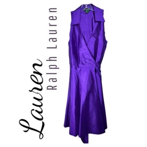 LAUREN RALPH LAUREN PURPLE RAW SILK WRAP A-LINE DRESS, SIZE 12 - Picture 1 of 10