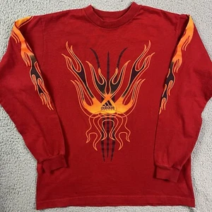 Vintage 90s Adidas Soccer Red Flames Long Sleeve T Shirt Size Youth XL - Picture 1 of 6