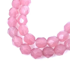 25 Firepolish Czech glass Faceted Round Beads - Milky Pink 6mm - Picture 1 of 4