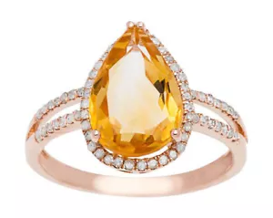Roségold 3,33 Karat birnenförmiger Citrin und Split-Shank Diamant Halo Ring - Bild 1 von 2