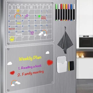 Acrylic Magnetic Calendar Fridge 2Packs Monthly Erase Board with 8 Color Markers - Picture 1 of 8