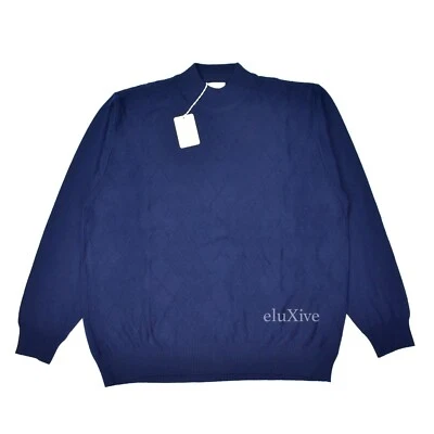 NWT $895 Brioni Men's Navy Blue Diamond Knit Wool Mock Neck Sweater XL AUTHENTIC - Image 1 of 4