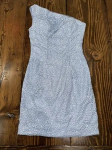 Womens Size 4 One-shoulder Sleeveless Sequin Party Nightclub Mini Dress- Blue - Picture 1 of 6
