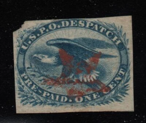 1852 Eagle Sc LO2 Carriers' used single, red star 2012 APS Certificate CV $160 - Picture 1 of 3
