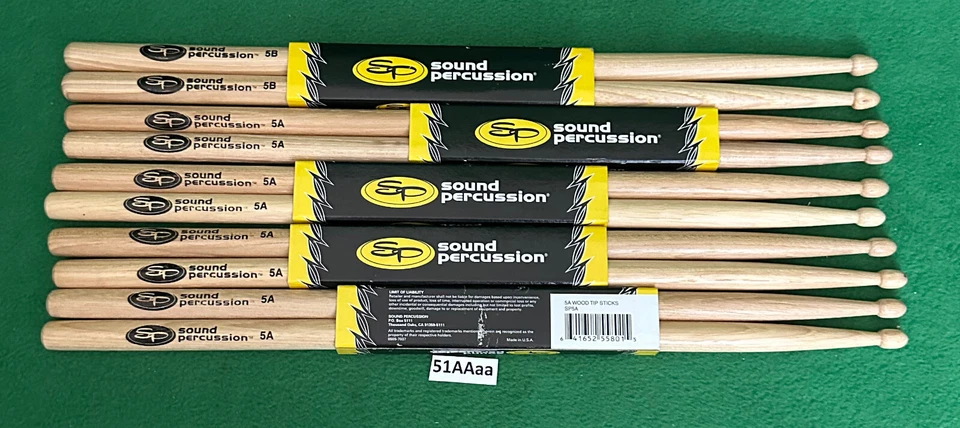 Lote de 5 juegos de baquetas de madera Sound Percussion Labs 5A 5B. Foto 1 de 4