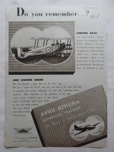 10/1947 PUB AVRO 504J ATHENA RAF ADVANCED TRAINER AIRCRAFT ORIGINAL AD - Picture 1 of 1