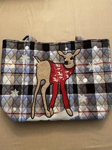 Vera Bradley Small Vera Tote Bag Merry Mischief Snow Day in Quilted Plaid NEW - Picture 1 of 8