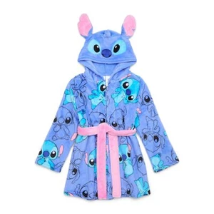 Girl's Stitch Hooded Print Character Bathrobe, Soft Costume Fleece Blue Robe - Picture 1 of 10