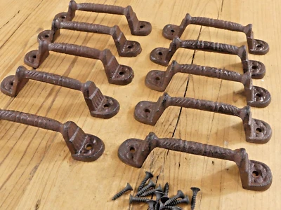 10 Cast Iron RUSTIC Barn Handle Gate Pull Shed Door Handles Fancy Drawer Pulls  - Image 1 of 4