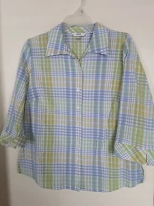 Alia Women  Plaid 3/4 Sleeve Cotton Poly Blend Shirt 10P - Picture 1 of 3