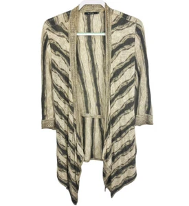 Nic + Zoe Women Size PL Stripes Beige Linen Blend Open Cardigan Sweater Casual - Picture 1 of 7