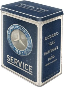 Vintage Style Retro Large Lidded Tin - Mercedes Benz Service - Blue Emblem - Picture 1 of 3