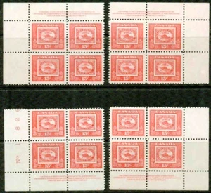CANADA -1951– 3p BEAVER  MATCHED SET OF PLATE # 1 BLOCKS -VF** - Picture 1 of 1