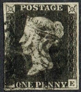 1840 1d Black Pl 9 AE 4m STATE ONE Good Margins Black MX Fine Used Cat. £625.00 - Picture 1 of 1