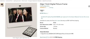 Edge 7" Digital Picture Frame w/MP3 Player - LCD Screen - New - Picture 1 of 6