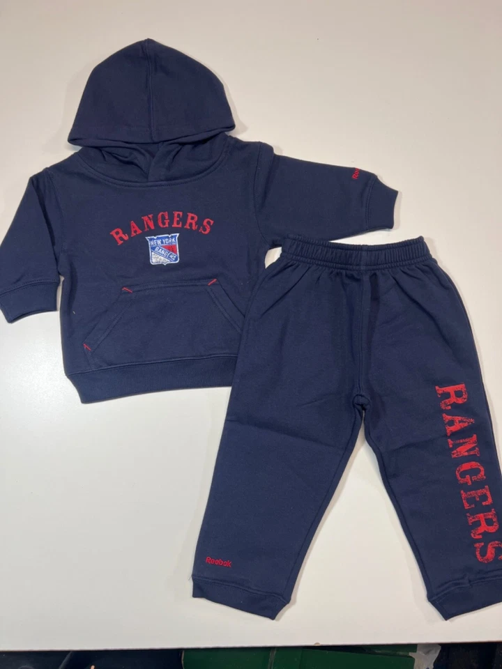 New York Rangers 2pc Hoodie Distressed Logos Sweats Set Infant Baby - Image 1 of 1