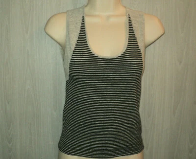 Essendi Tank Top Size Medium Black & Gray Scooped Neckline Stretchy Knit Stripes - Image 1 of 3