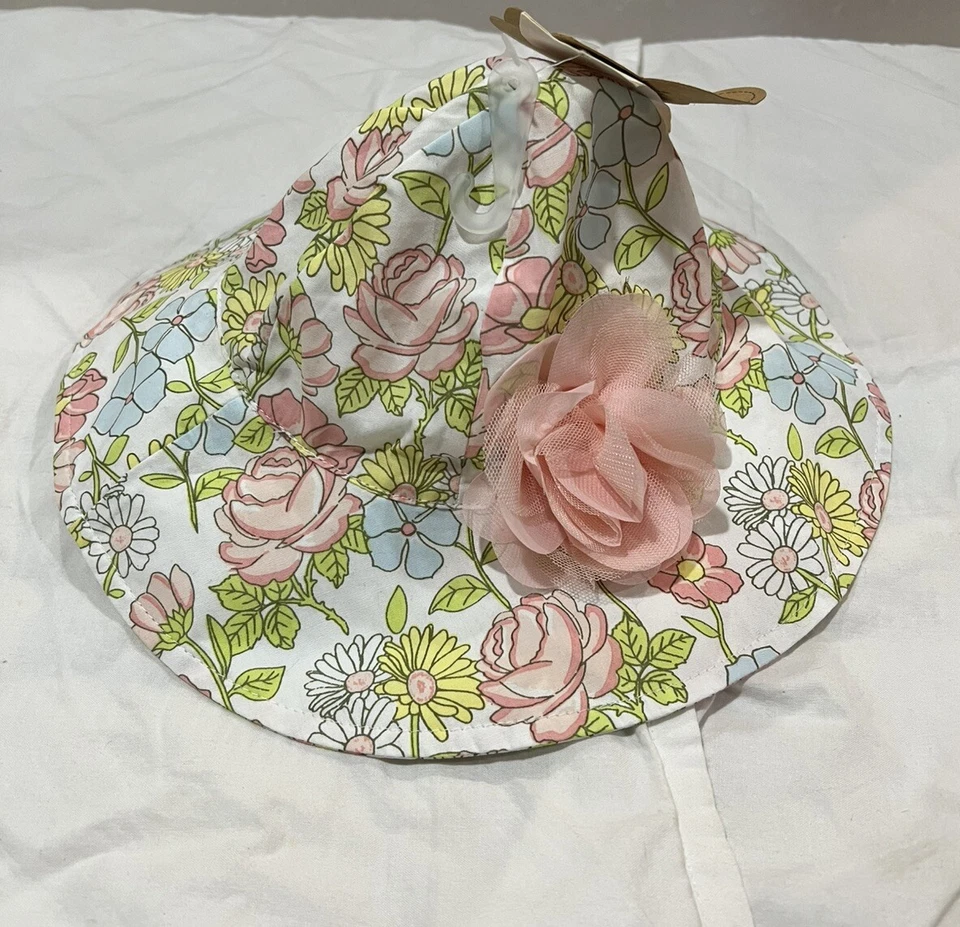 NWT Baby Essentials Floral Sun Beach Summer Hat Size 0-12 Mon Adjustable Strap - Image 1 of 4