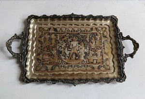 Antique Old Middle Eastern tray silver plated brass copper - Picture 1 of 3