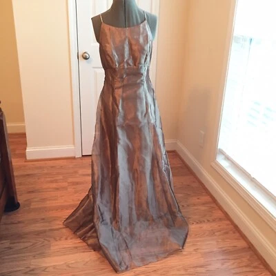 Vestido Vaina Bill Levkoff Clásico Talla 8 Marrón Satinado Fiesta Cóctel Sin Mangas Foto 1 de 4