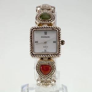 Orologio Quadrato In Argento Sterling Con Cinturino A Maglia A Cuore 41.5gr - Foto 1 di 7