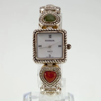 Orologio Quadrato In Argento Sterling Con Cinturino A Maglia A Cuore 41.5gr - Immagine 1 di 4