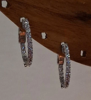 Серьги-кольца JTV миниатюрные белые циркониевые внутри и снаружи... - Изображение 1 из 4