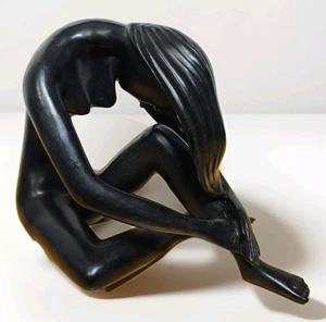 🎭Escultura Sentada Mujer Desnuda Pelo Largo Bronce MCM Arte Figura Abstracta - Imagen 1 de 12