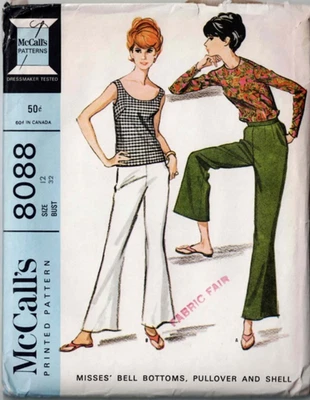 Pantalones Bell Bottoms Pullover Patrón Concha McCalls 8088 Talla 12 Años 60 De Colección Foto 1 de 3
