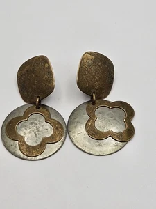 Vintage Retro Marjorie Baer MB SF Flower Mix Metal Dangle Clip on Earrings - Picture 1 of 10