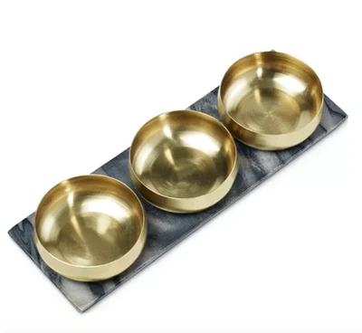 Hotel Collection Set of 3 Snack Bowls with Marble Tray - Image 1 of 2