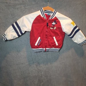 Vintage Mickey Mouse Toddler Varsity Jacket 24M Red White Patch Logo Disney - Picture 1 of 7