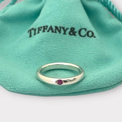 Auténtico Tiffany & Co | Anillo Pinky | Banda de Plata Elsa Peretti | Zafiro Rosa - H Foto 1 de 4