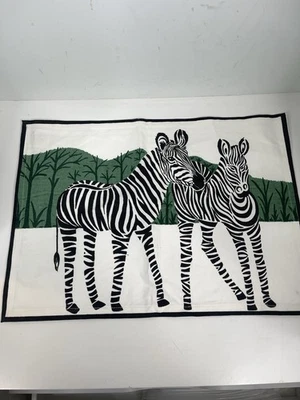 Plantilla Cebras Tela Mantel 13” x 19” Safari Par Cebras Blanco Verde Negro Foto 1 de 4