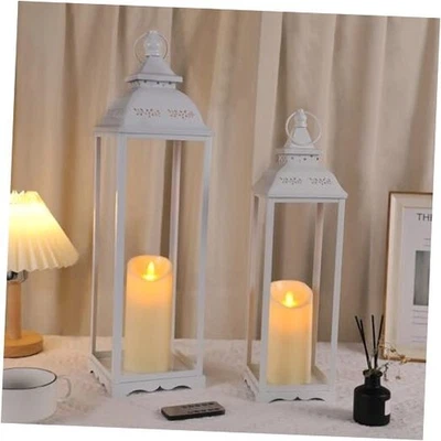 2 Pack Large Lanterns Decorative Indoor Tall Farmhouse Outdoor 22"&17" White - Image 1 of 4